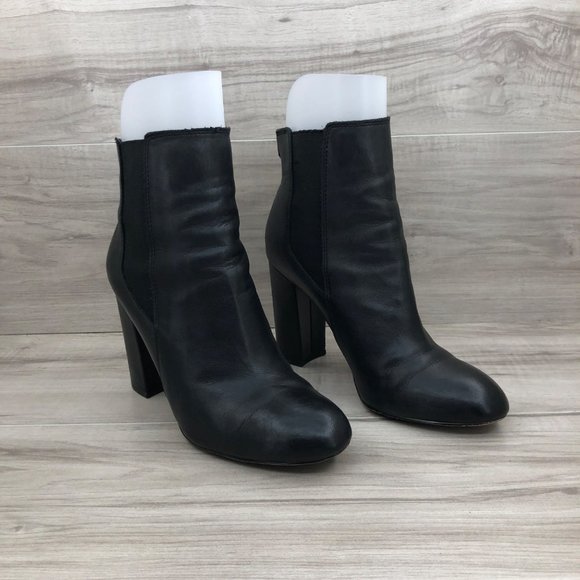 Sam Edelman Ankle Boots Womens 8.5 Case Chelsea Black Leather Slip On Heel Booti - Picture 4 of 9